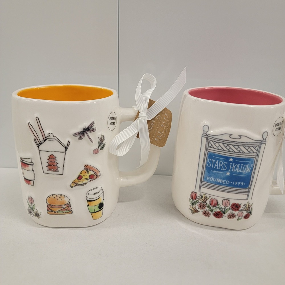 Rae Dunn Gilmore‎ Girls Stars Hollow Lorelai Rory Lukes Diner Coffee Mugs 2 Set